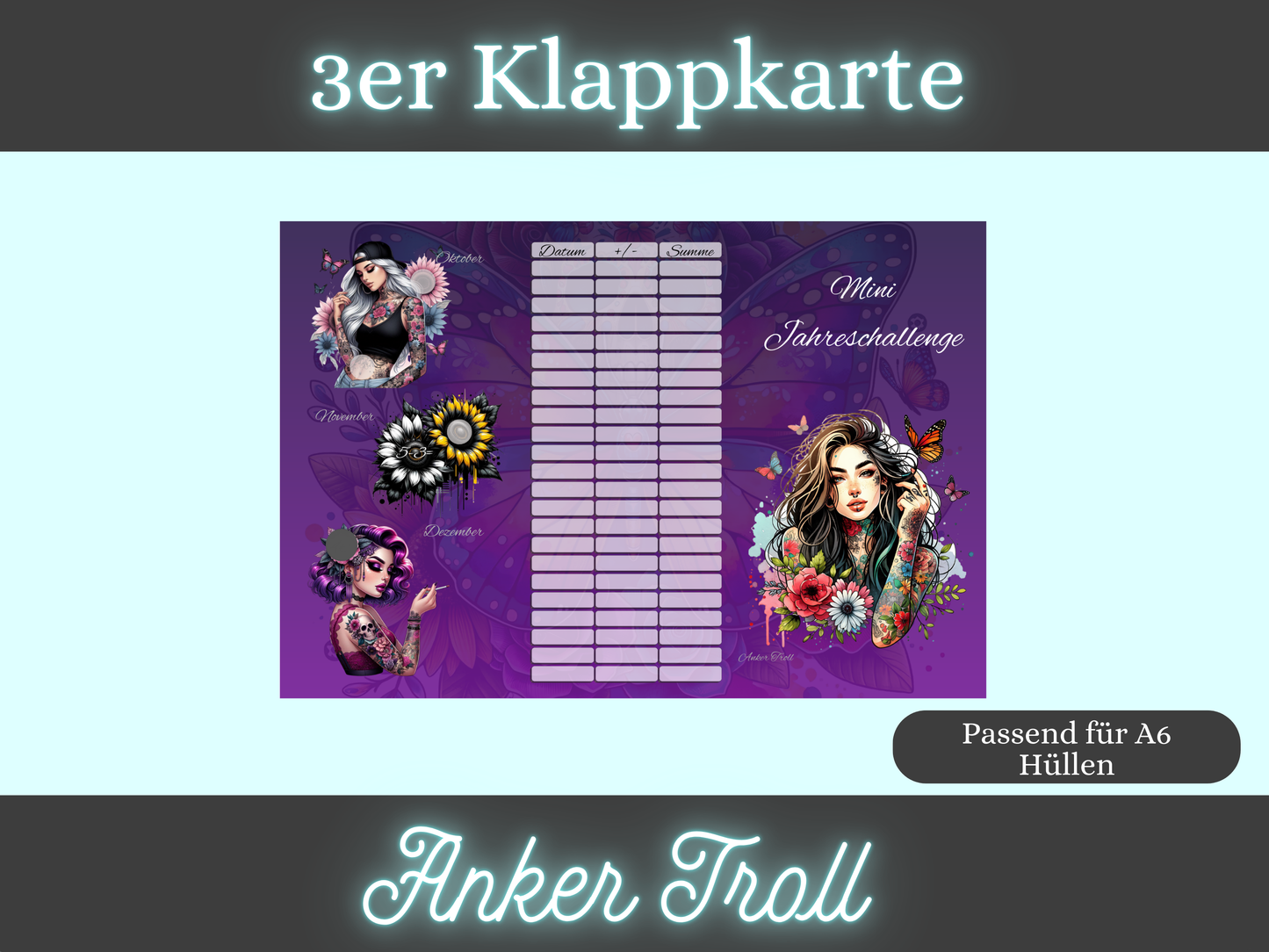 Mini Jahreschallenge, 3er Klappkarte, würfeln, rechnen, rubbeln, abstreichen