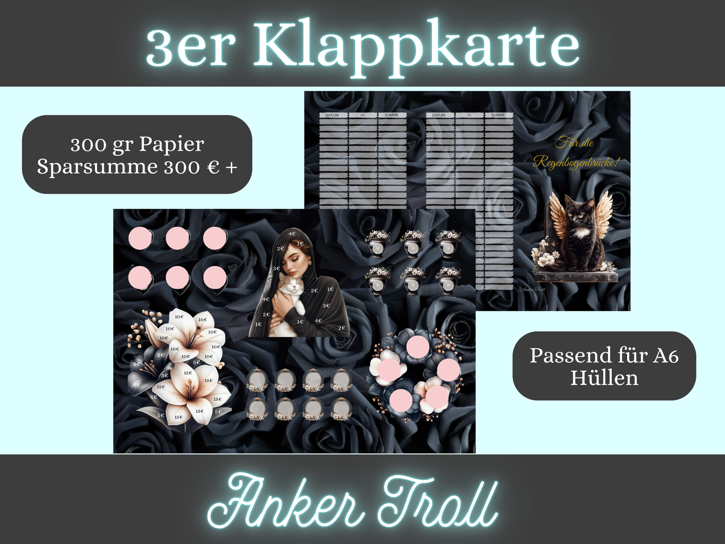 Für die Regenbogenbrücke! Katze, Challenge, 3er Klappkarte, Tierchallenge
