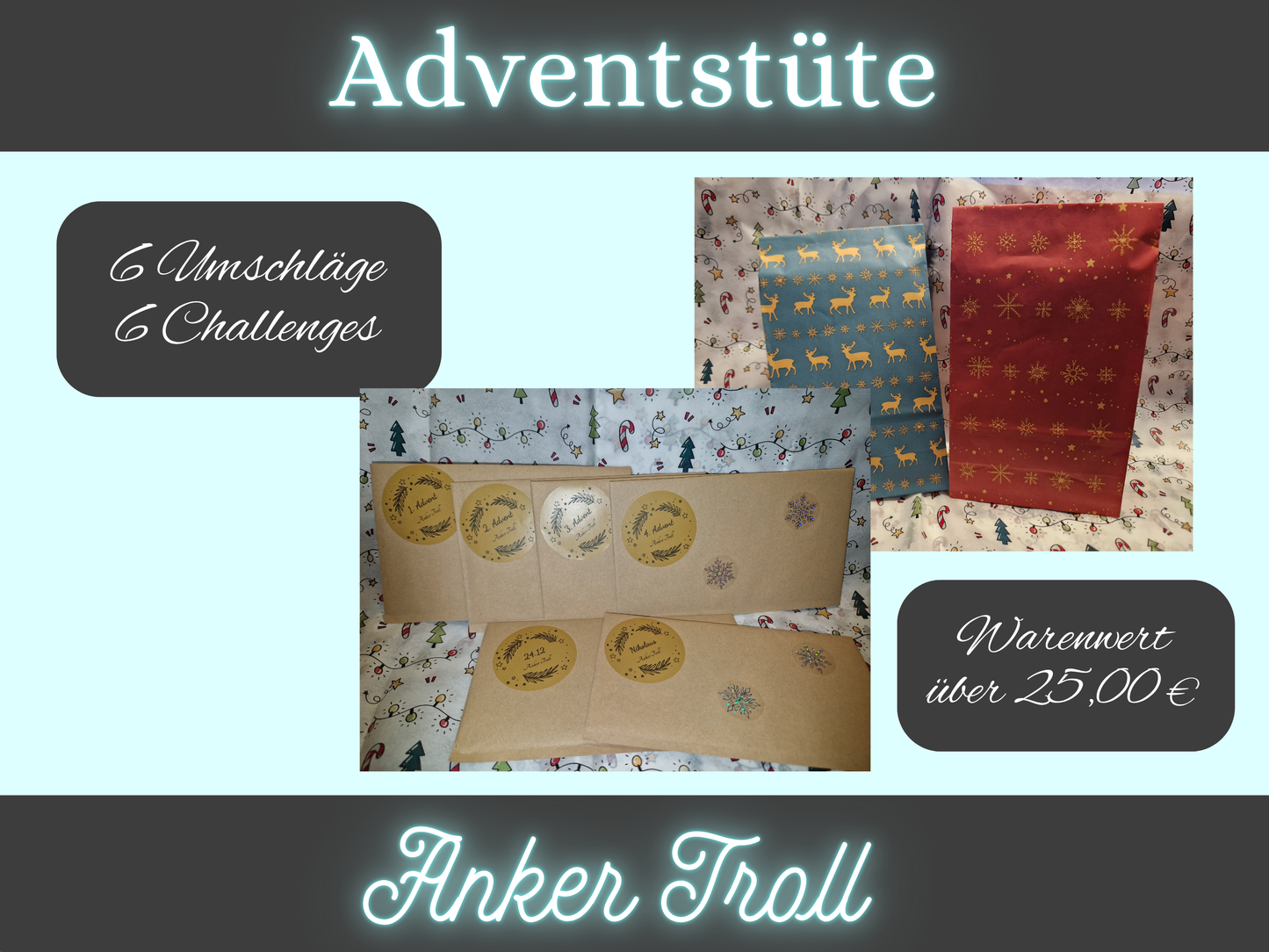 Advents-Tüte, 6 Umschläge für die Adventszeit, Challenges