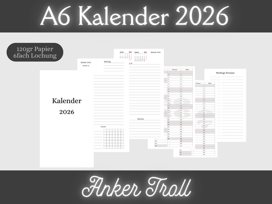 Kalendereinlagen 2026 für Personal Planer