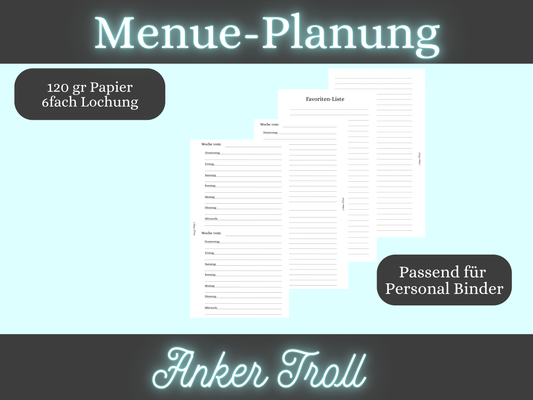 Wochenplanung, Menü-Planung, Favoritenliste, Kalendereinlage