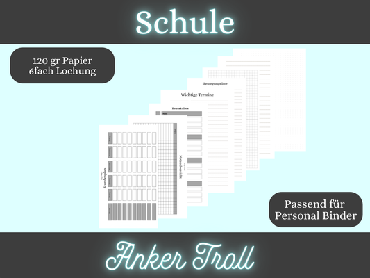 Personal Einlagen  Kalendereinlagen , Schule, Notenübersicht, Stundenplan, Notizpapier