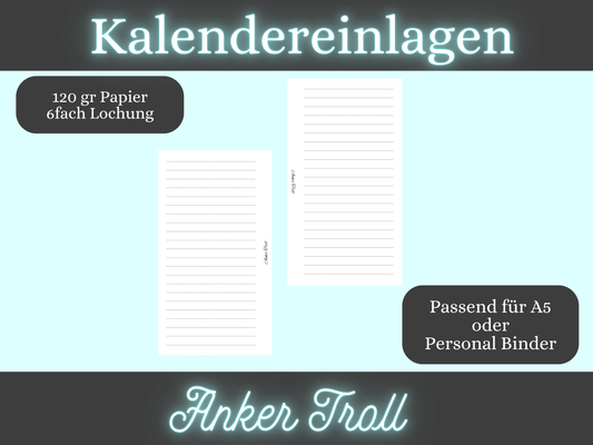 Kalendereinlagen A5 oder Personal 30 Blatt Liniert Notizen für Ringbuchplaner