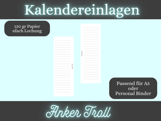 Schmale To Do Liste A5 oder Personal Planer Einlagen 40 Blatt | -Listen-Nachfüllung